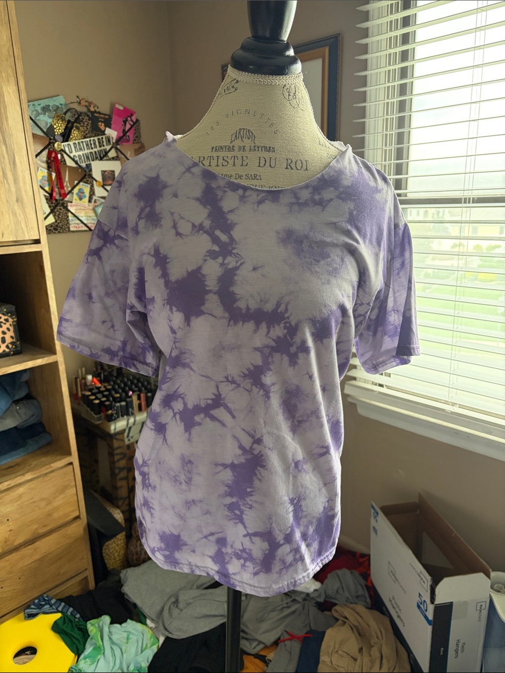 Light Purple Tie-Dye Short Sleeve Women's Top - Medium